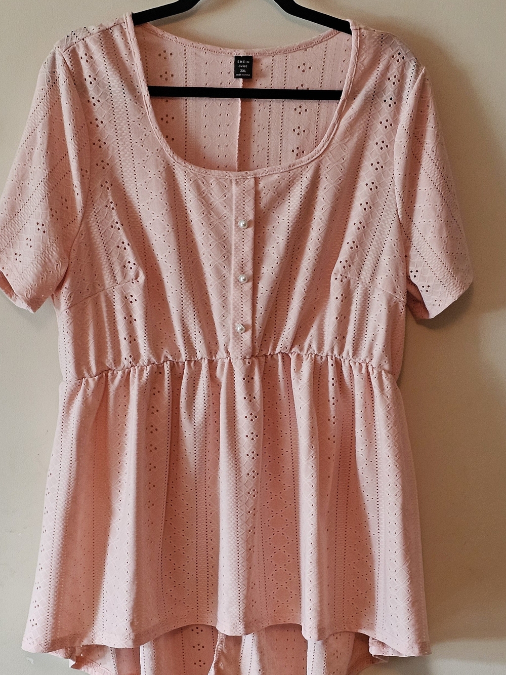 Eyelet Peplum Shein Top - Apricot Sz 2XL